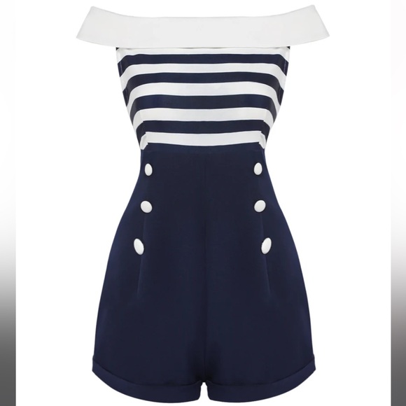 Retro Chic Navy and White High Waist Shorts - Picture 1 of 6